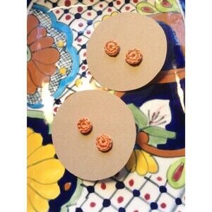 Crochet Button Earrings ~ Burnt Orange and Gold ~ Set of 2 ~ Crochet Boho Studs